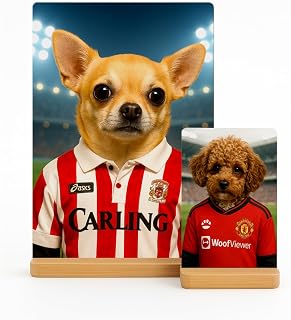Personalised Pet Portrait Dog Football Gift From Photo Desktop Picture Frame With Bamboo Stand Custom Memorial Keepsake A4