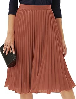 GRACE KARIN Pleated Midi Skirt for Women Chiffon A-Line Outfits
