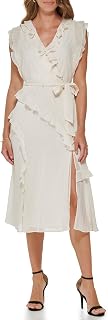 DKNY Fuax Wrap Dress with Ruffle Sleeves Women's Dress
