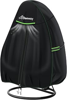 BEEWAY Egg Chair Cover Waterproof with Air Vent, Outdoor Patio Rattan Hanging Cocoon Swing Chair Cover - 420D Oxford Fabric, Anti-UV , Windproof - Single Seater Ø115 x 190cm v2.0