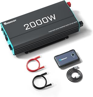 Renogy Inverter P2 2000W Pure Sine Wave Inverter 12V DC to 110V AC Converter, Off-Grid Solar Power Inverters for Vehicles, Truck, RV, Home, with Built-in 5V/2.1A USB/Hardwire Port, Remote Controller