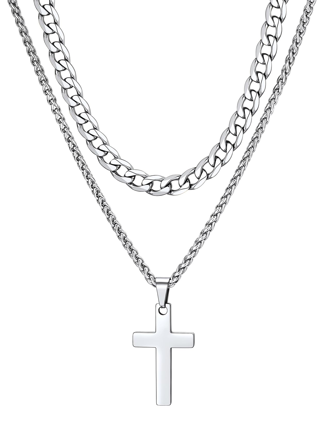 ChainsHouse Cross Necklace for Men Women, Sliver Black Gold Plated Crucifix Pend