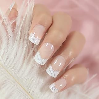 Glossy Nude White French Press On Nail Short Scobal Fake Nail Acrylic Fake Nail Art Tips Manicure Kit