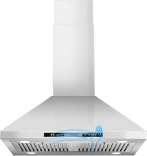Tieasy 30" Island Range Hood 700 CFM Ceiling Mount Kitchen Vent Hood with Gesture/Touch Control, 3-Speed Fan & 4 LED Lights, Convertible Ductless/Duct, Stainless Steel Baffle Filters,Time Setting