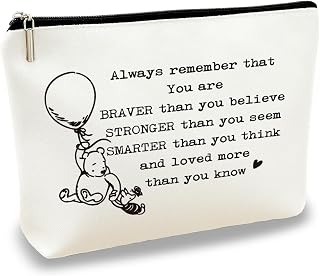 Inspirational Canvas Makeup Bag Always Remember That You Are Braver Than You Believe Durable Zippered Cosmetic Pouch Lightweight Travel Beauty Bags Perfect For Daily Use 10 x 7 Inch