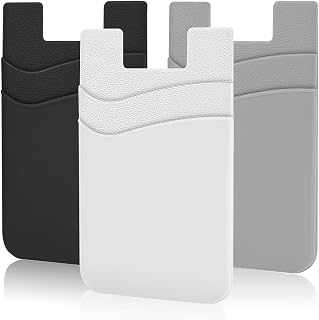 SHANSHUI Phone Wallet, Credit Card Holder for Back of Phone Case Wallet Pocket Stick on ID Bussiness Cards Sticky Pouch Compatible with iPhone, Samsung Galaxy, Android - 3 Pack Black Grey White