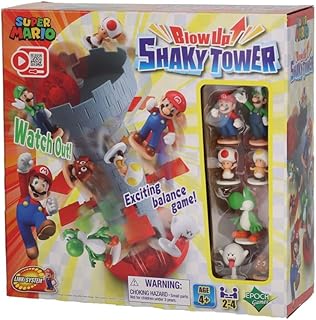 EPOCH Games - Super Mario Blow Up Shaky Tower Tabletop Game | Stack pieces on a tower that trembles and pops - explosive suspense that has everyone holding their breath, Ages 4+