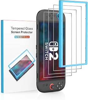 [3 Pack] Nintendo Switch 2 7.9 Inch 2025 Screen Protector, Tempered Glass Screen Protector with Easy Installation Frame, Bubble Free, HD Clear, Anti-Scratch, Touch Sensitivity, Full Coverage