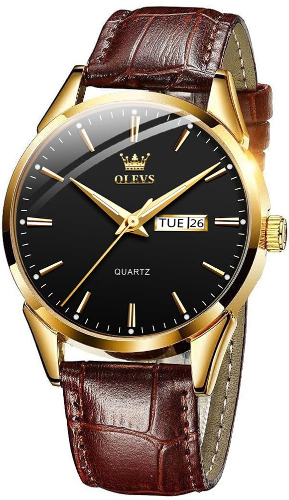 OLEVS Mens Ultra Thin 0.31 Inch Minimalist Waterproof Date Leather Band Wrist Wa