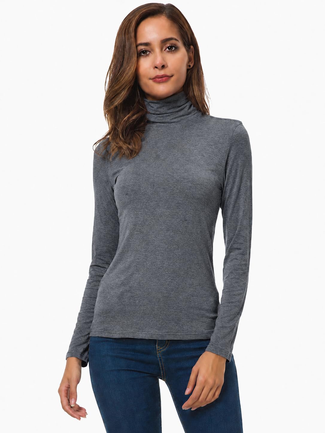 Ladies Long Sleeve Turtleneck Solid Thermal Shirt