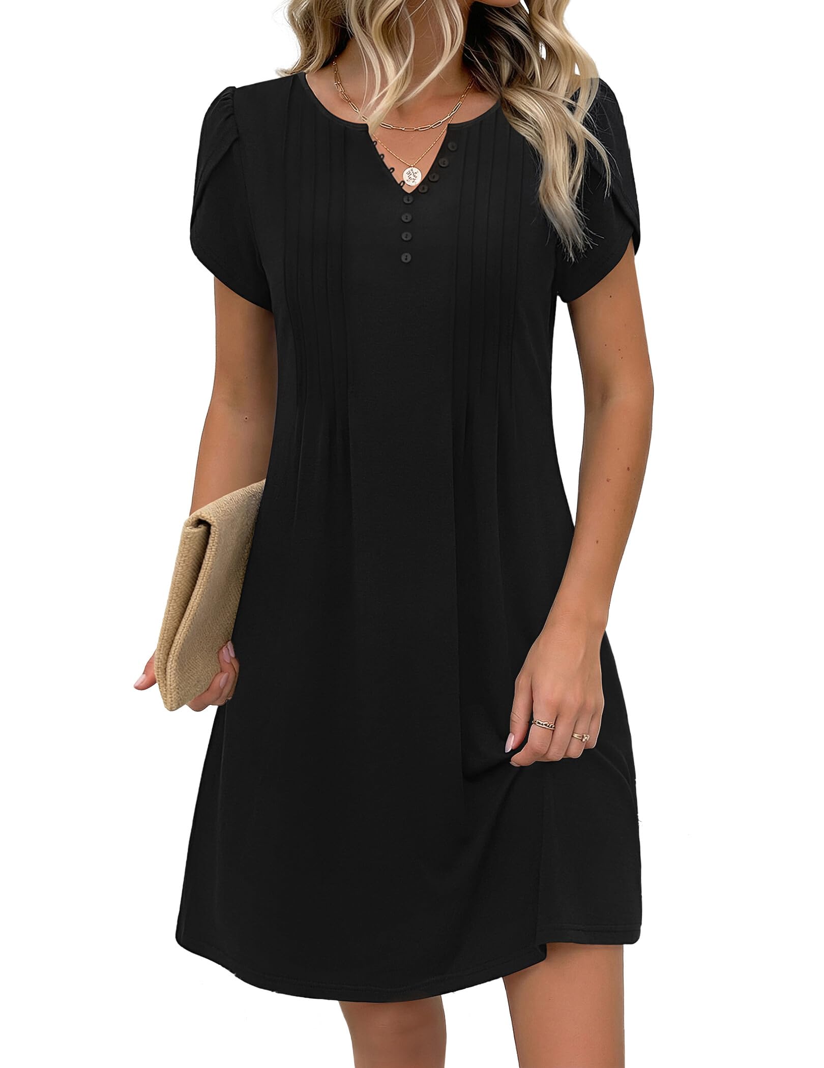 Zeagoo Abito casual da donna con tasche, estivo, floreale, scollo a V, linea ad 