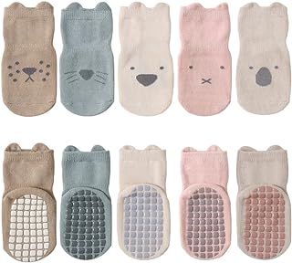 FedMois 5 Pairs Baby Kids Anti-slip Socks Cotton non skid Ankle Socks Animals