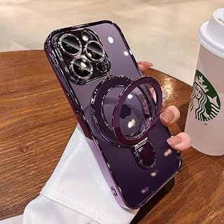 QSIETSPY Magnetic Case for iPhone 16 Pro with Invisible Stand [Military Drop Protection][Compatible with MagSafe] Full Camera Protection Clear Soft TPU for iPhone 16 Pro Case 6.3 Inches-Purple