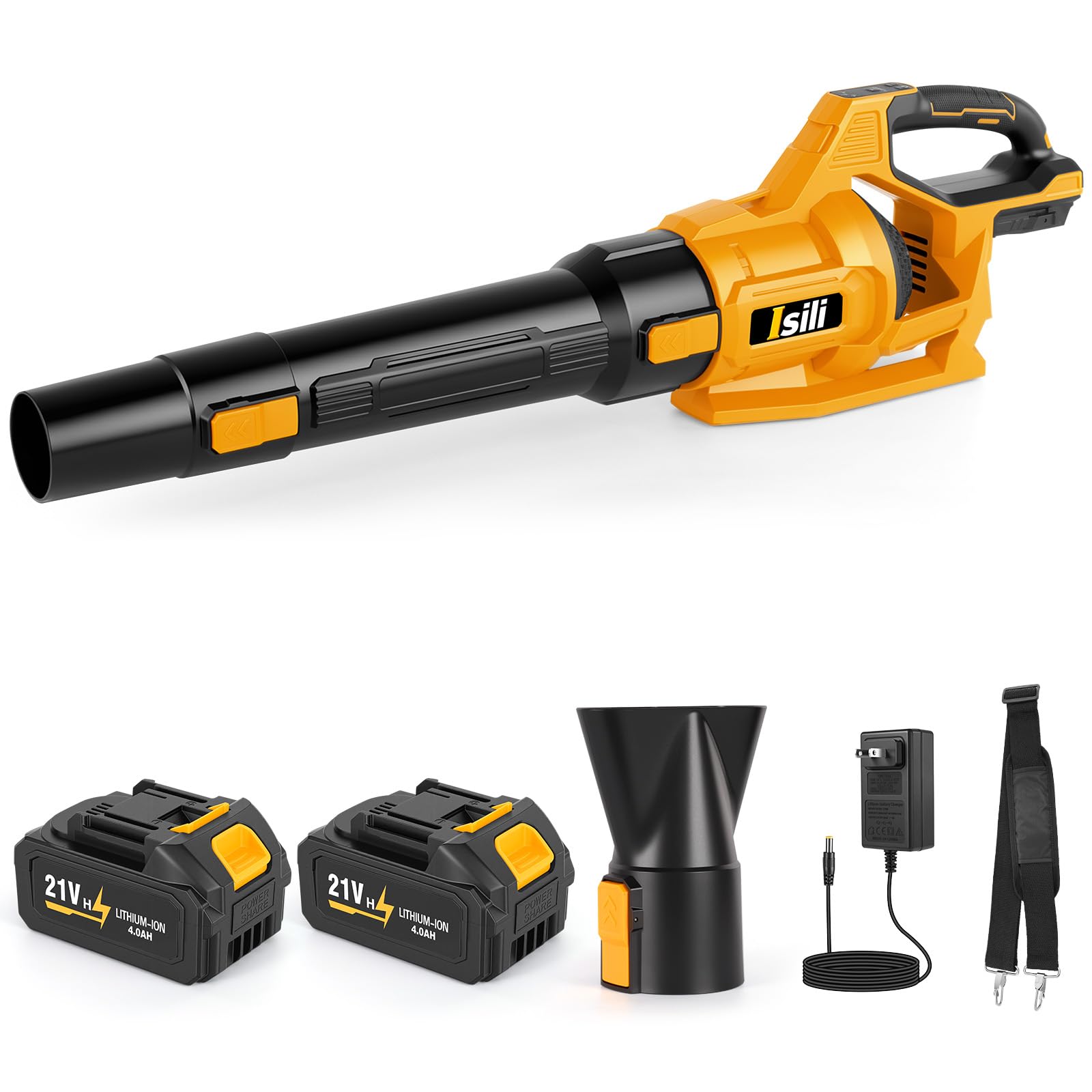 Isili Cordless Leaf Blower, Brushless Motor, 2x4.0Ah Batteries
