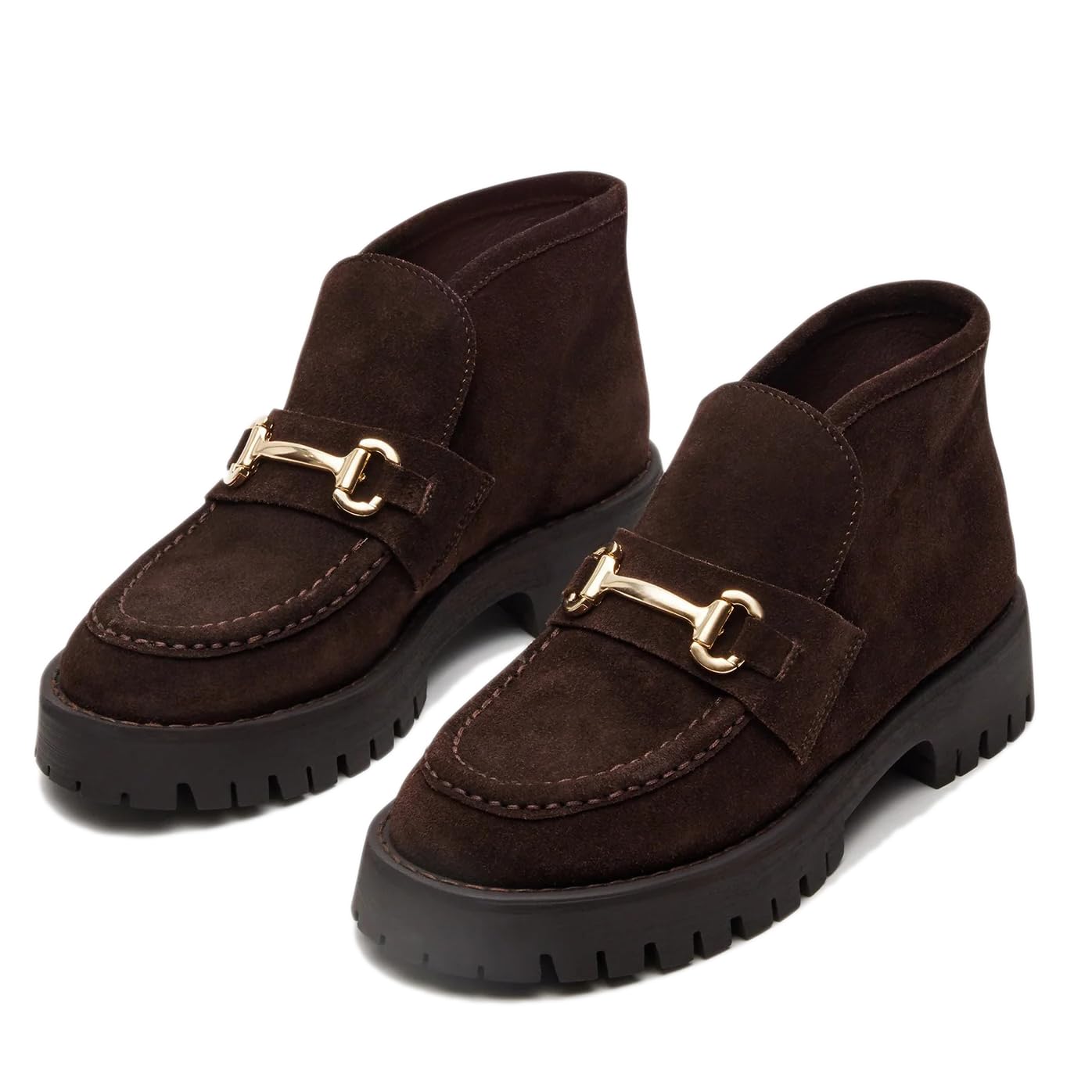 SOVANYOU Womens Platform Ankle Boots Chunky Heel Loafer Booties Slip On Short Bo