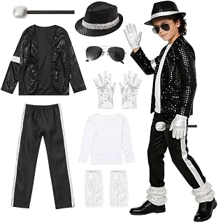 VIIOMUYE Boys Halloween Costume Set 8 Pcs 80s 90s Retro Dance Disco Cosplay | Retro dress up set with fun accessories for Halloween parties stage shows themed play ages 3 to 12 years