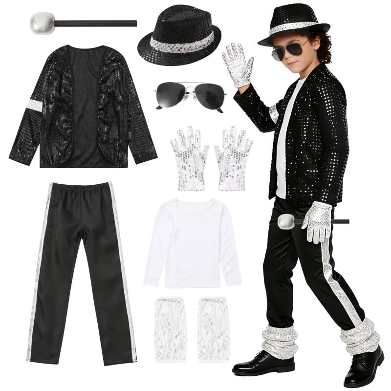 VIIOMUYE Boys Halloween Costume Set 8 Pcs 80s 90s Retro Dance Disco Cosplay | Re