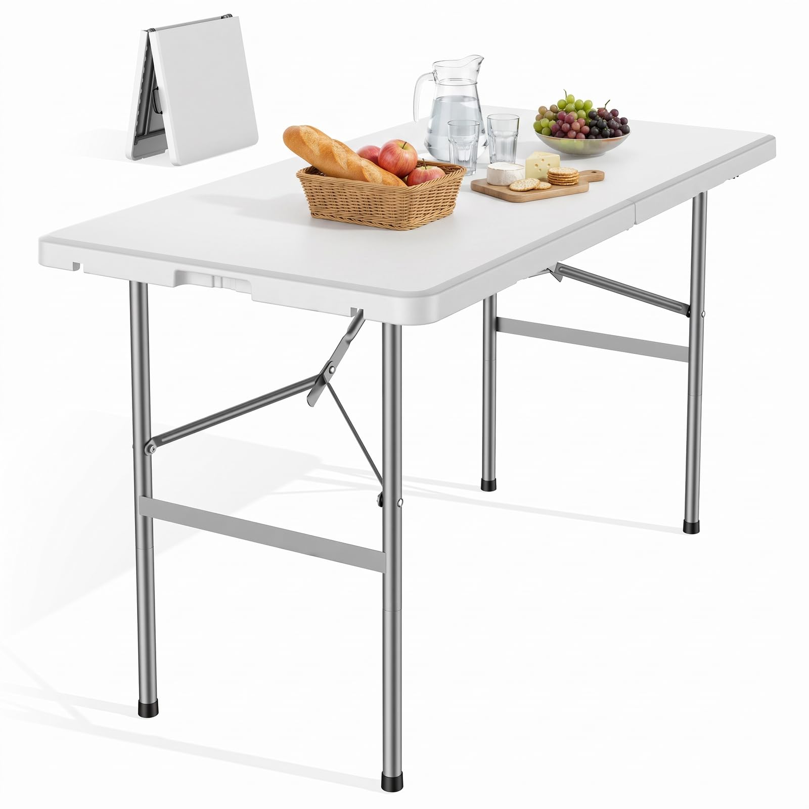 NEWBULIG 4 FT Foldable Table, Heavy Duty Folding Table Easy to Fold Store | Fold