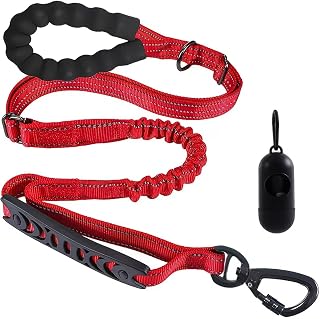 4 in 1 Multifunctional Bungee Leash for Medium to Large Dogs, Heavy Duty Adjustable Pet Walking Leash, Anti-Choking Design with Soft Foam Handle