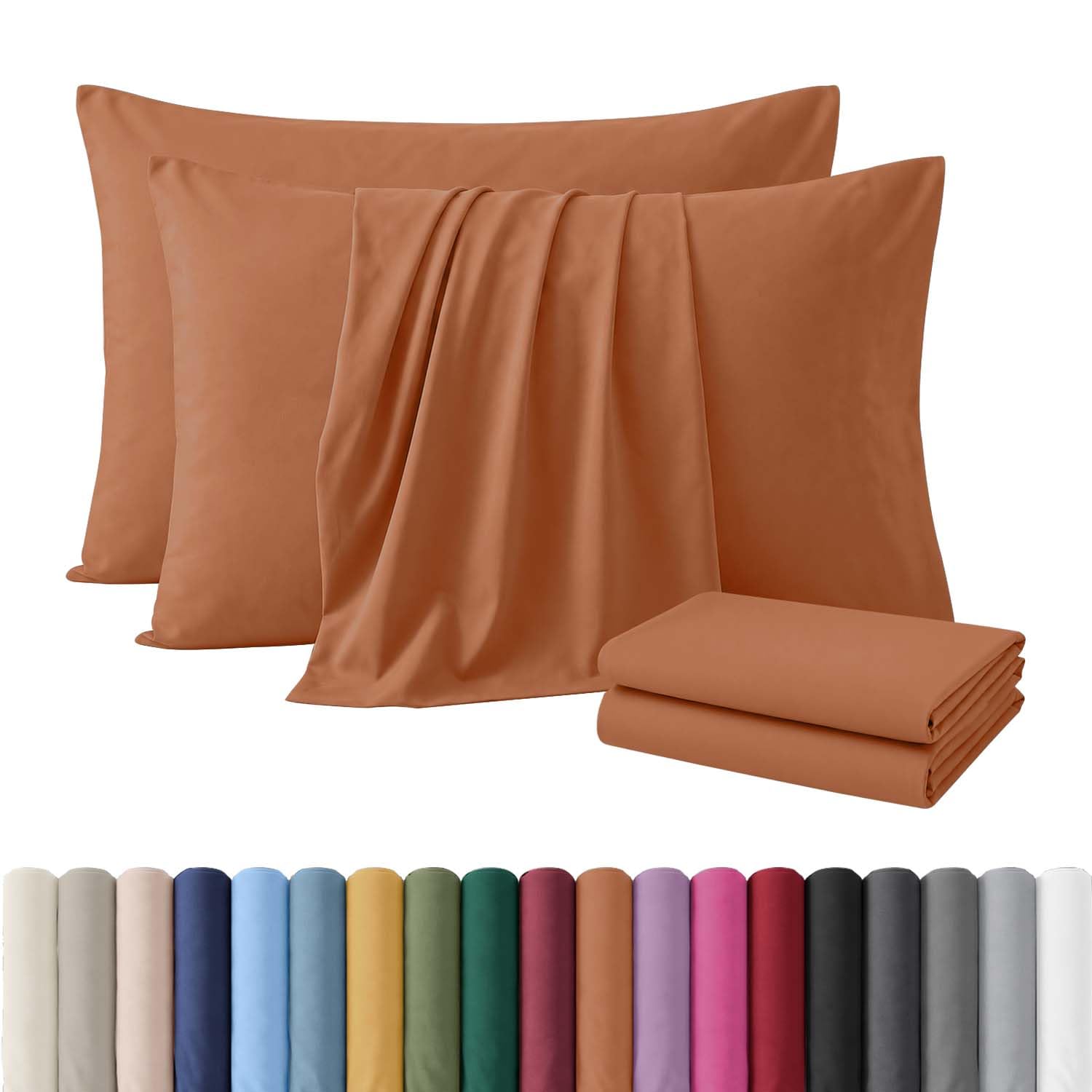 Hafaa Pack of 2 Rust Brushed Microfiber Plain Bed Pillow Cases (50 x 75 Cm)