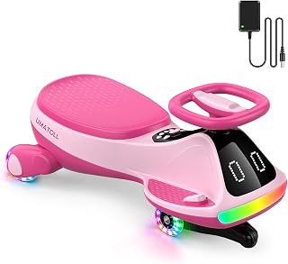 Umatoll 12V Electric Wiggle Car for Kids, Birthday Gifts Toy for Age 3+ | LED Expression Display, 2 in 1 Electric & Manual Riding Modes, RGB Lights, Bluetooth, 2 Speeds, Rechargeable Battery