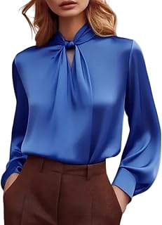 Satin Blouses for Women Silk Blouses Short Sleeve Mock Neck Casual Dress Shirts for Business Work Office 2026