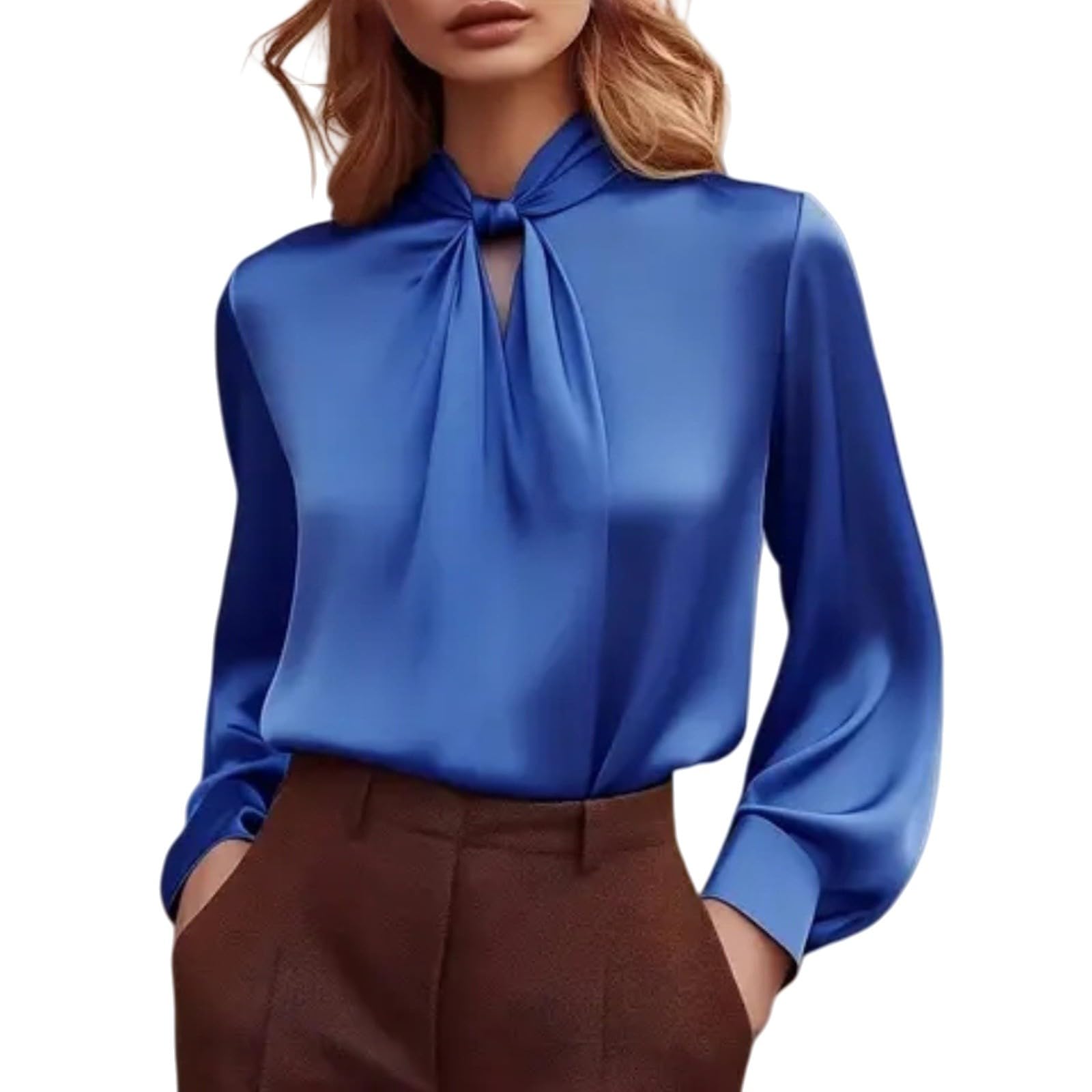 Satin Blouses for Women Silk Blouses Short Sleeve Mock Neck Casual Dress Shirts 