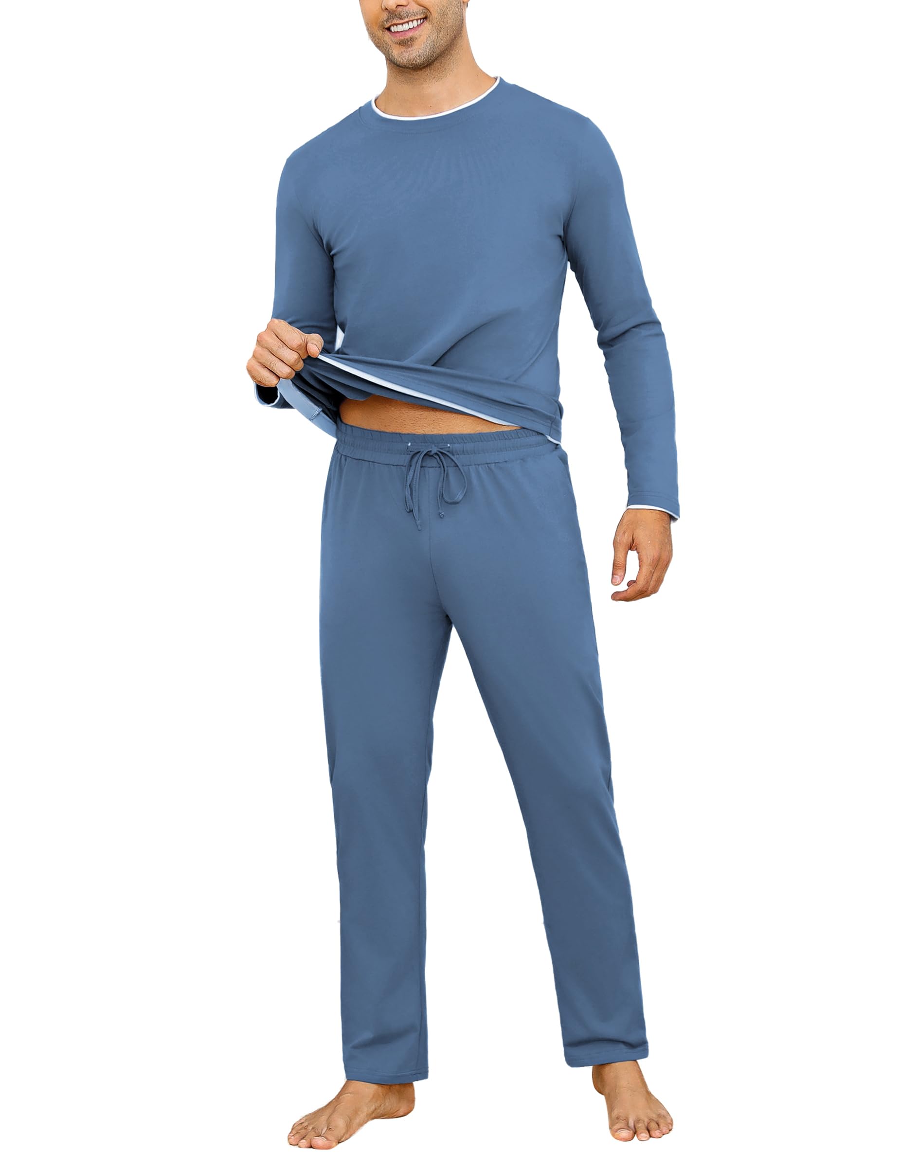 Aseniza Men's Winter Pyjamas Long Sleeve Cotton Simple Elegant Pyjamas Soft