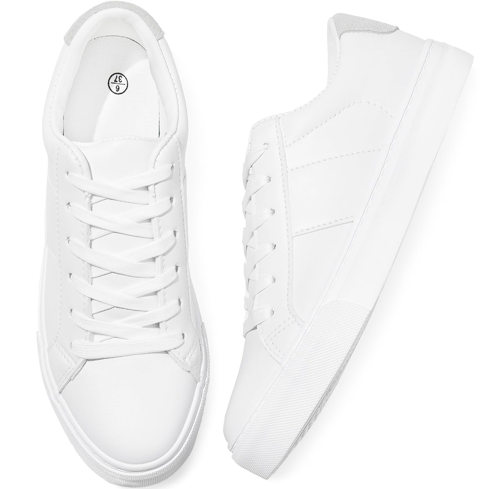 Adokoo fashion sneakers for women PU leather casual shoes white sneakers low top