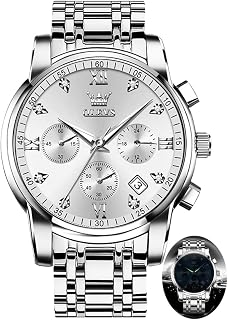 OLEVS Men's Stainless Steel Chronograph Watch, Big Face Multi Dial Waterproof Luminous Analog Quartz Watch, Luxury Date Diamond Classic Men Wrist Watch (Gold/Silver/Black/Blue)