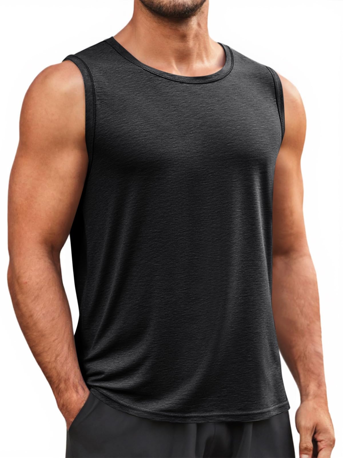 Runcati Mens Sleeveless Tank Tops Workout Cut Off Shirt Muscle Athletic Gym Summ
