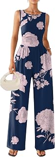 Ekouaer 2026 Womens One Piece Jumpsuits Wide Leg Sleeveless Round Neck Casual Jumpsuits with Pockets