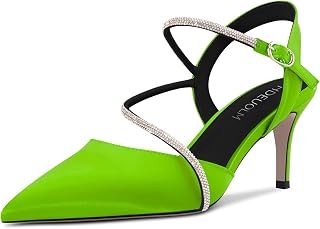 HDEUOLM Women's Medium Stiletto Heel Pointed Toe Sandals Slingback Diamante Crystal Party Cute 6.5 cm Heels