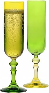 Krosno Champagne Flutes Yellow-Green, Pack of 2, 220 ml, Bubble Collection