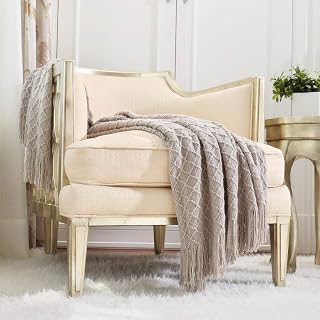 CREVENT Farmhouse Knit Throw Blanket for Couch Sofa Chair Bed Home Decoration, Soft Warm Cozy Light Weight for Spring Summer (127cmX152cm Beige/Khaki)