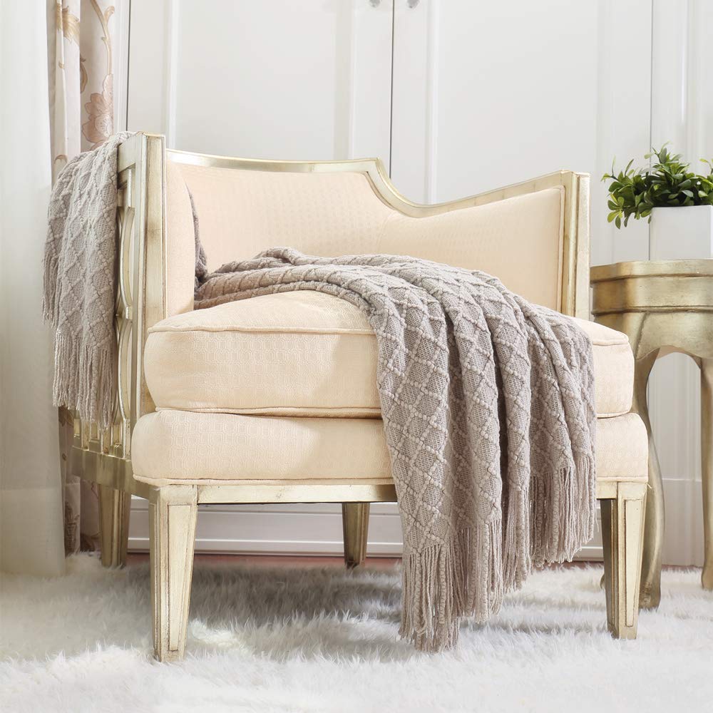 CREVENT Farmhouse Knit Throw Blanket for Couch Sofa Chair Bed Home Decoration, S