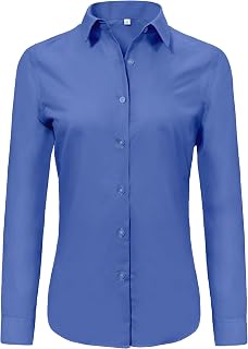 Ruisin Super Soft Wrinkle Free Button Down Shirt Women Solid Long Sleeve Striped Formal Work Dress Blouse Tops