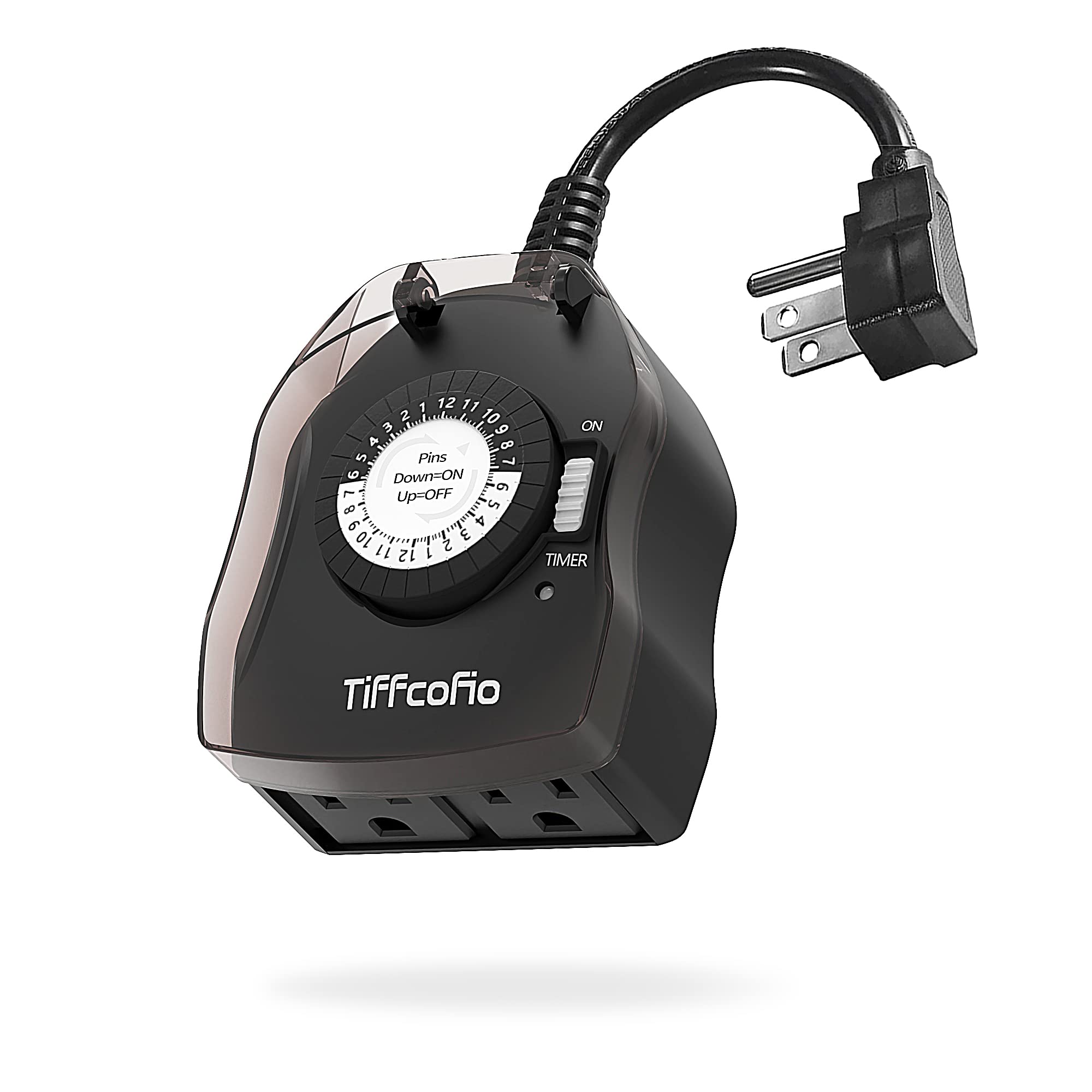 TiFFCOFiO Outdoor Timer Outlet, 24 Hour Mechanical Outdoor Timer for Pool Pump, 