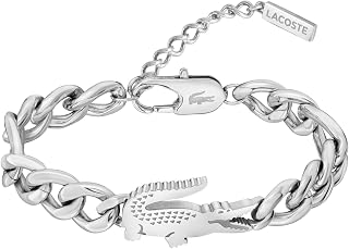 Lacoste For Men and Women CROCODILE Collection Chain Bracelet in Stainless Steel with a Crocodile-Shaped Charm - Available in Silver or Gold Version