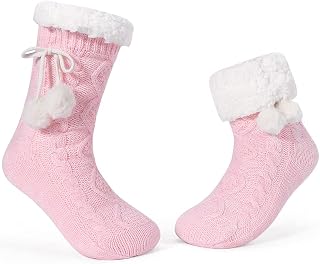 LEMZONE Women's Thick Warm Slipper Socks with Grippers Fleece Fuzzy Socks