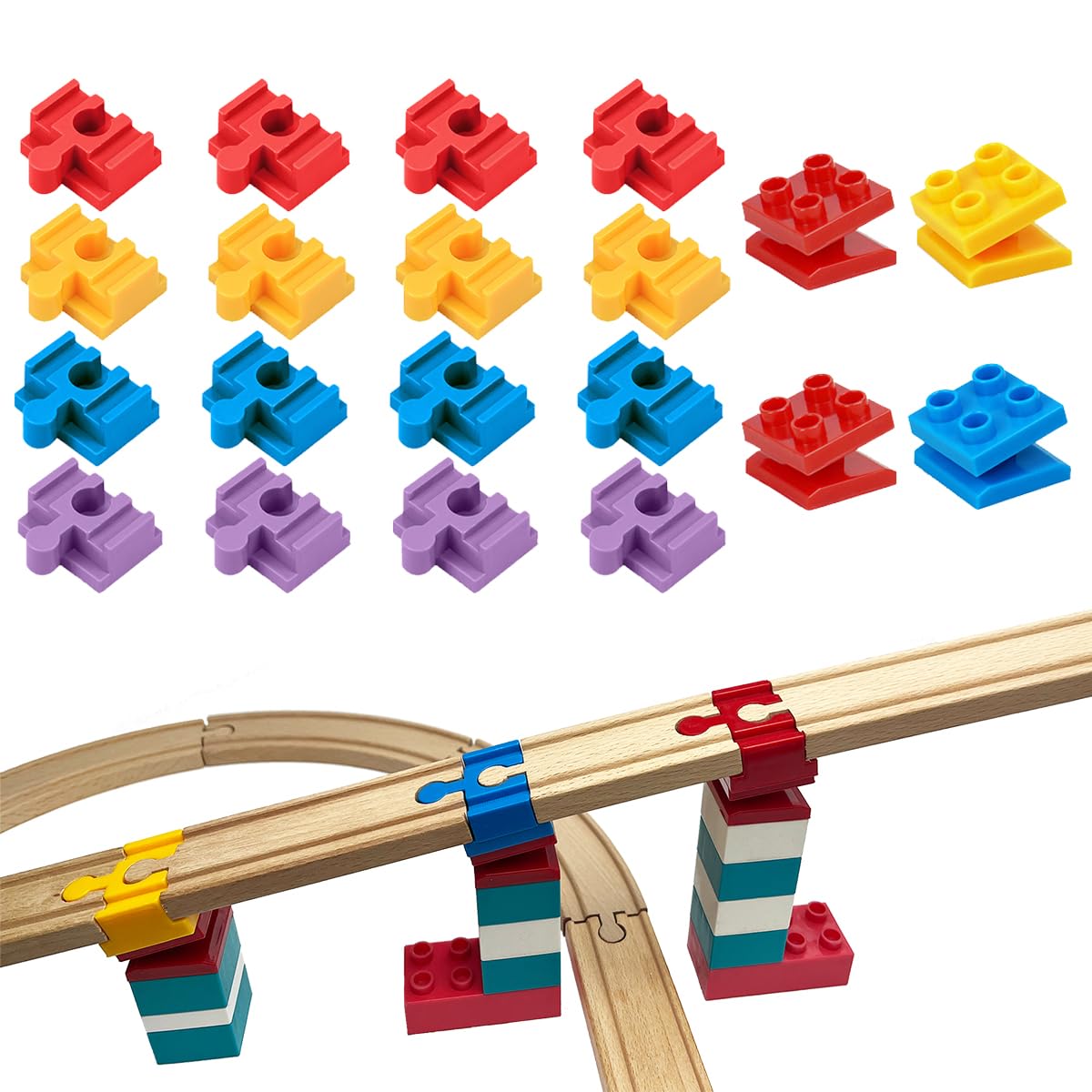 Wooden Train Track Accessories, 20 pcs Wooden Track Connector, Compatible with A