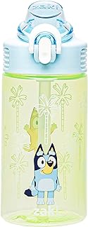 Zak Designs Bluey Sage 16oz Leak-Proof Straw Kids Water Bottle, Plastic | BPA Free, Cupholder Friendly, Handle, Dishwasher Safe, Lock Lid, Easy to Clean, Lid Lock, For School, Home, Travel, Outdoor
