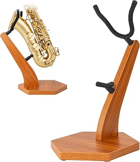STRICH Wooden Saxophone Stand for Alto & Tenor Sax, Mahogany Finish Floor Stand with Weighted Heavy Anti-Slip Base, Sturdy Display Holder for Home/Studio/Stage