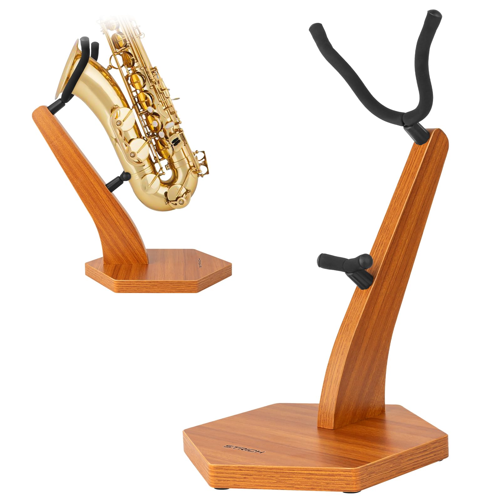 STRICH Wooden Saxophone Stand for Alto & Tenor Sax, Mahogany Finish Floor Stand 