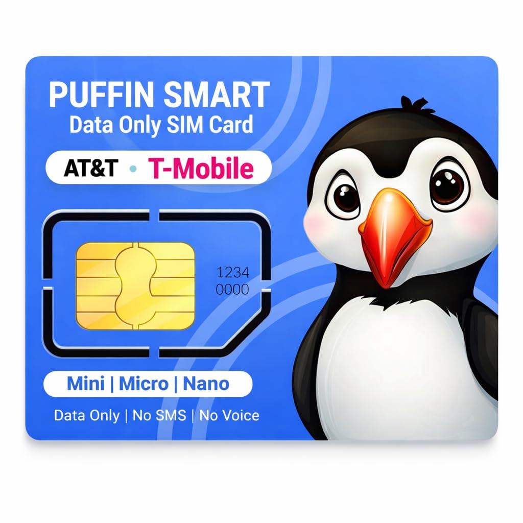 Puffin Smart Data Only SIM Card for Security Cameras, Hunting Trail Cameras & Da