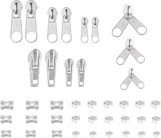 35 Pieces Metal Slider Zipper Repair Kit, Zipper Pulls, Zipper Retainer, Insert Pin, Replacement Tool Kit for Jackets, Purses