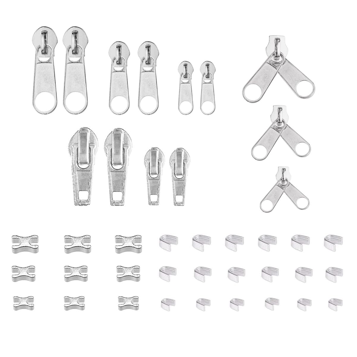 35 Pieces Metal Slider Zipper Repair Kit, Zipper Pulls, Zipper Retainer, Insert 