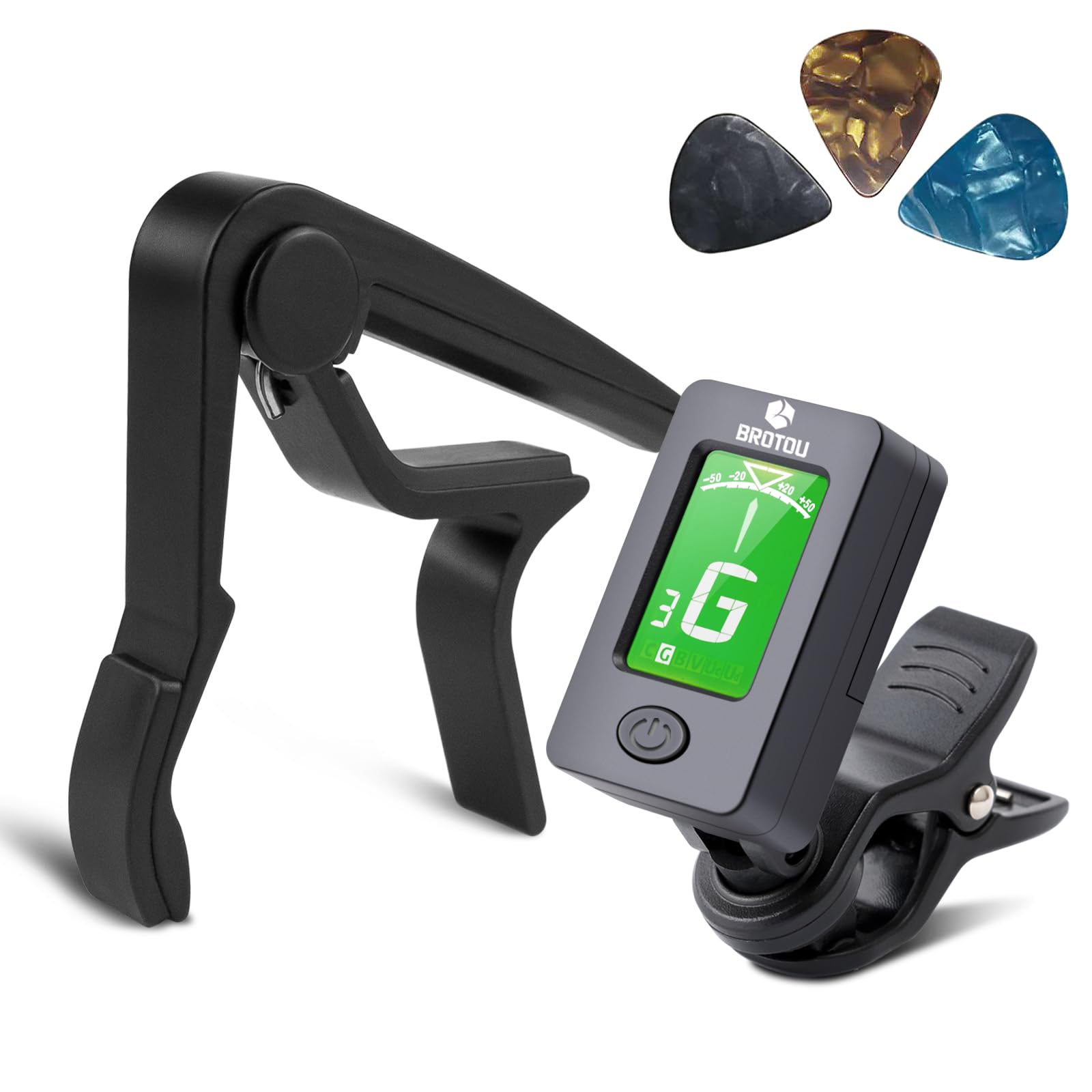 Guitar Tuner and Guitar Capo Set, Clip-On Tuner Digital Electronic Tuner Acousti