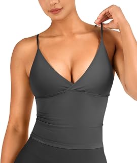 VOYJOY Twist Front Tank Top Backless Deep V Padded Longline Workout Top