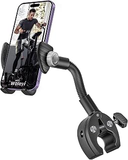 Gooseneck Spin Bike Phone Holder, Cell Phone Mount Exercise Bike Handlebar Clamp for Stationary Bicycle, Treadmill, Microphone Stand for iPhone 15 Pro Max, 14 13 12 11 Mini, S24 and 4"-6.8" Smartphone